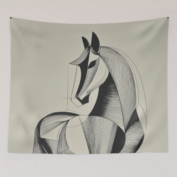 Item preview, Abstract Geometric Shire Horse Line Art Black and Ivory Pattern designed and sold by dawnleblanc55.
