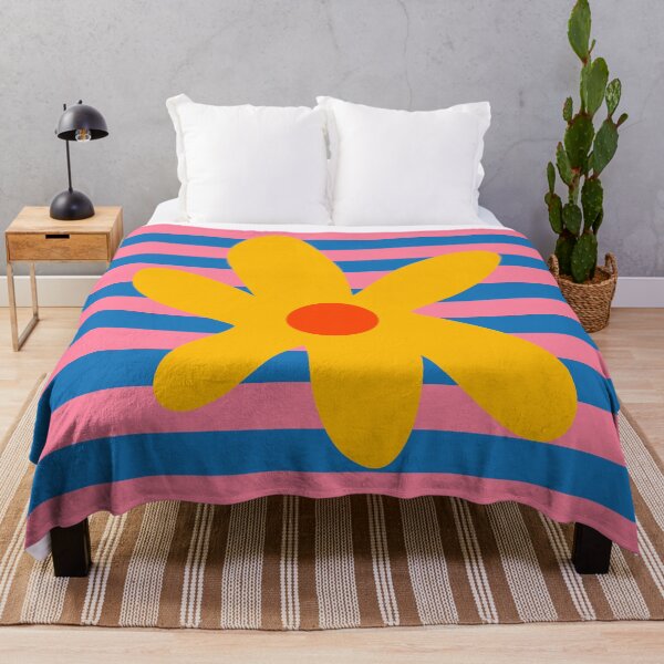 Item preview, Joyful Flower and Stripes Colorful Pop Pink Blue Mustard Floral designed and sold by kierkegaard.