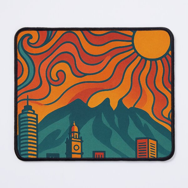 Item preview, Trippy Psychedelic Poster of Monterrey | Neon Mountain Skyline | Surreal Industrial & Cultural City Art designed and sold by PaintedPixels01.