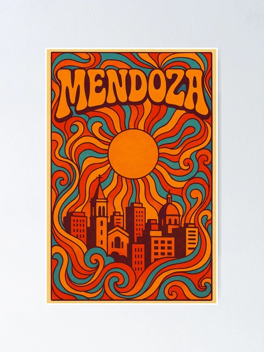 Trippy Psychedelic Poster of Mendoza | Neon Andean Wine Country