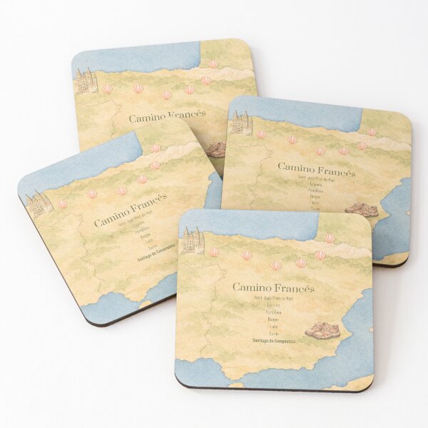 Item preview, Map Camino Frances to Santiago de Compostela with Watercolor Art designed and sold by Studio Pico.