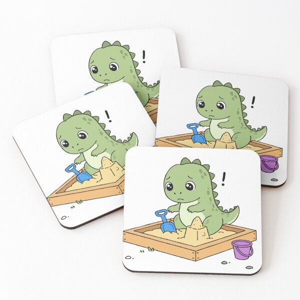 Item preview, Cute Sad Dino Playing in Sandbox Kids Cartoon Dinosaur Illustration designed and sold by MeeraArts&Crafts.