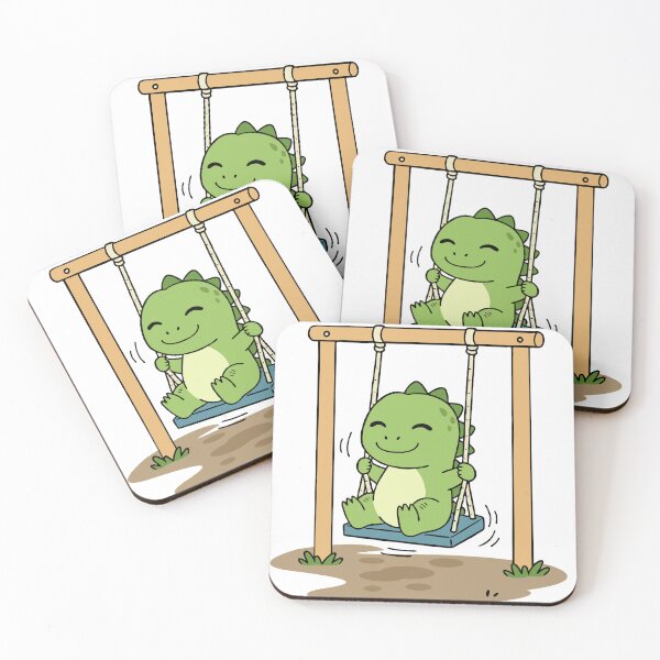 Item preview, Cute Happy Dino Swinging Playground Kids Cartoon Dinosaur Illustration designed and sold by MeeraArts&Crafts.