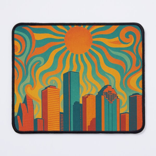 Item preview, Trippy Psychedelic Poster of Houston | Neon Space City Skyline | Surreal Texas Urban Art designed and sold by PaintedPixels01.
