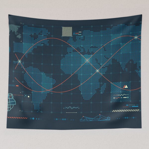 Item preview, warfare tech or military technology, graphic of dotted world map HUD with radar interface designed and sold by NiamLab.