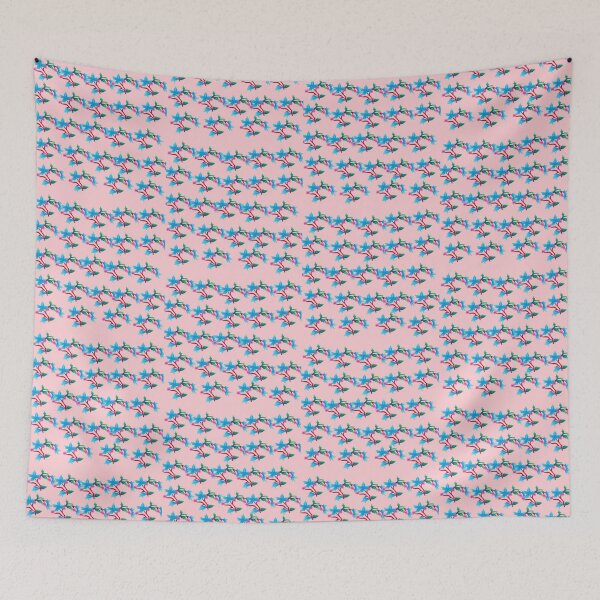 Item preview, Blue and Red Flowers on Soft Pink Background | Colorful Floral Art designed and sold by VeenaArtStudio.