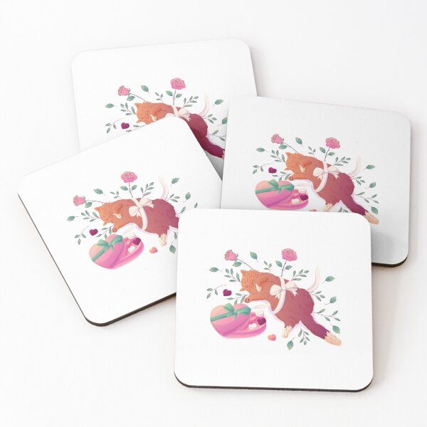 Item preview, Sleeping Cat with Roses and Heart Gift Illustration designed and sold by ColorloomArt.