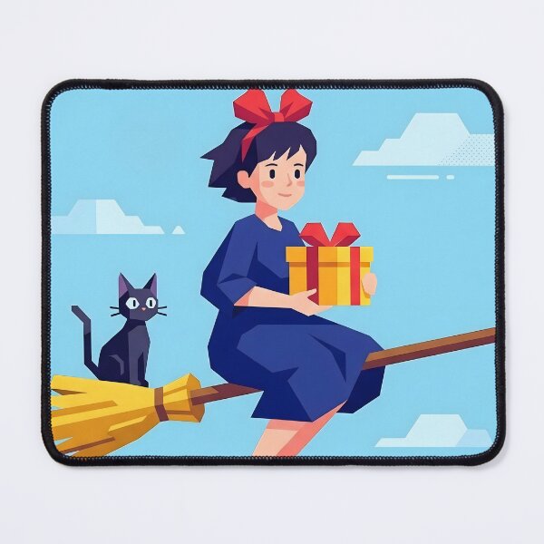 Item preview, Cute Witch Flying with Cat Gift Fantasy Art Print designed and sold by AbstractAuraArt.