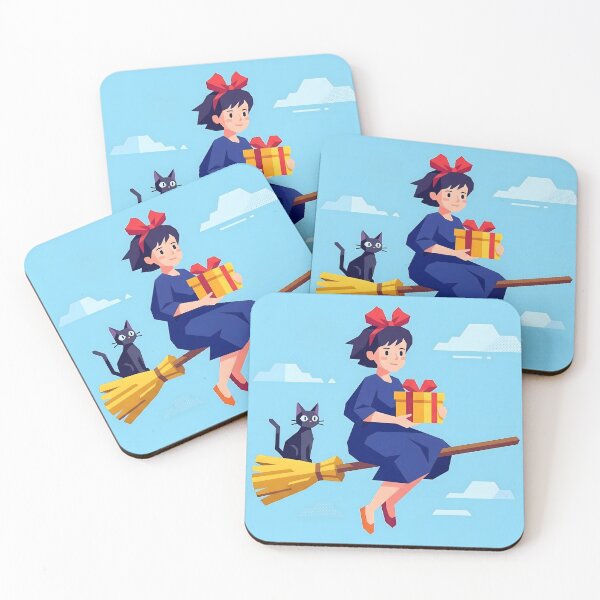 Item preview, Cute Witch Flying with Cat Gift Fantasy Art Print designed and sold by AbstractAuraArt.
