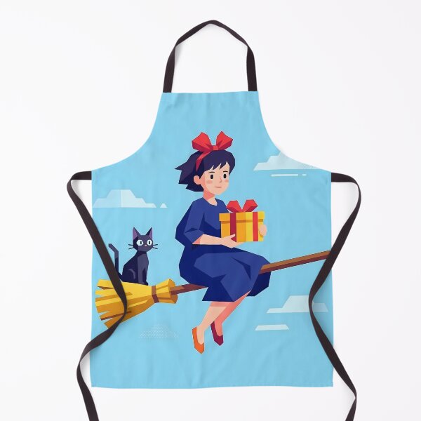 Item preview, Cute Witch Flying with Cat Gift Fantasy Art Print designed and sold by AbstractAuraArt.