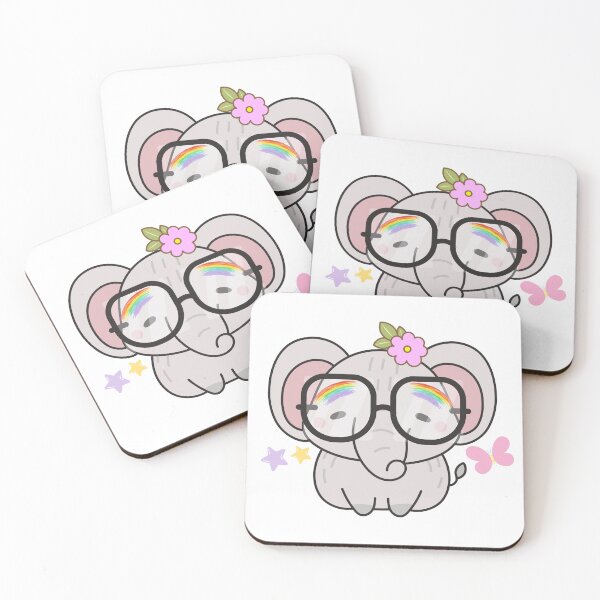 Item preview, Rainbow Glasses Elephant - Cute Elephant with Glasses, Flower & Butterfly designed and sold by Love3Happy.