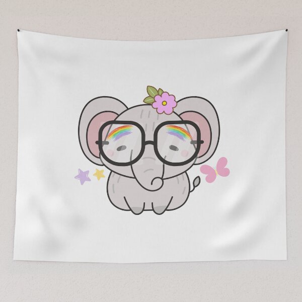 Item preview, Rainbow Glasses Elephant - Cute Elephant with Glasses, Flower & Butterfly designed and sold by Love3Happy.
