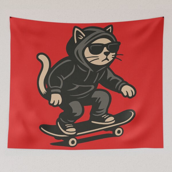 Item preview, Radical Skater Cat in Hoodie designed and sold by SillyPawsStudio.