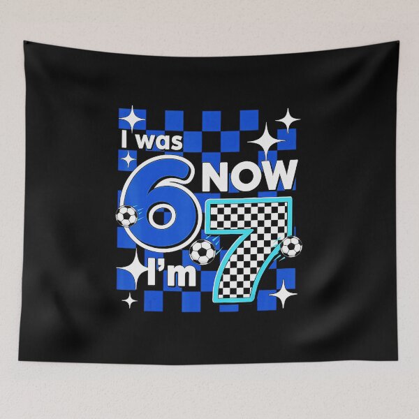 Item preview, I WAS 6 NOW I'M 7 Soccer Birthday Checkered Design designed and sold by gladysenglish.