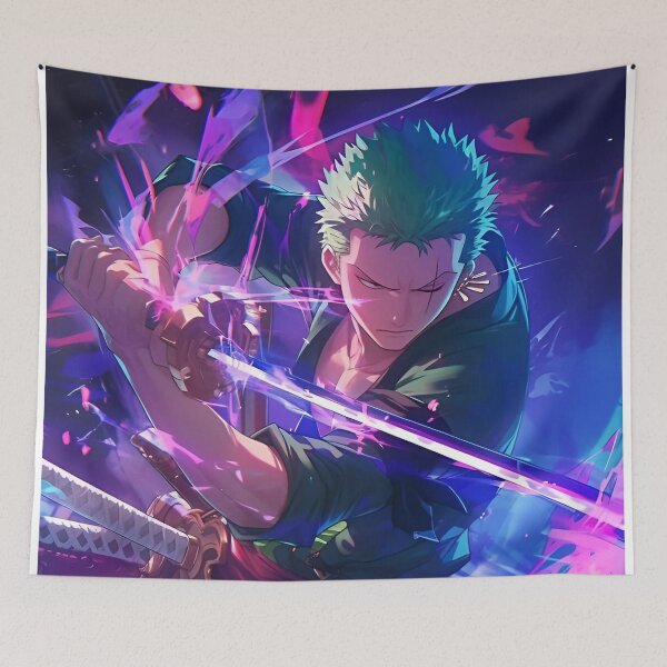 Item preview, Roronoa Zoro - Three Blade Spirit Samurai – Neon Anime Sword Warrior Art designed and sold by Dyan4.