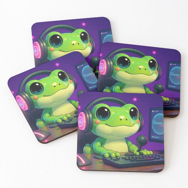 Item preview, Cute gamer frog streaming at his glowing desk designed and sold by The Strongest Froggy.