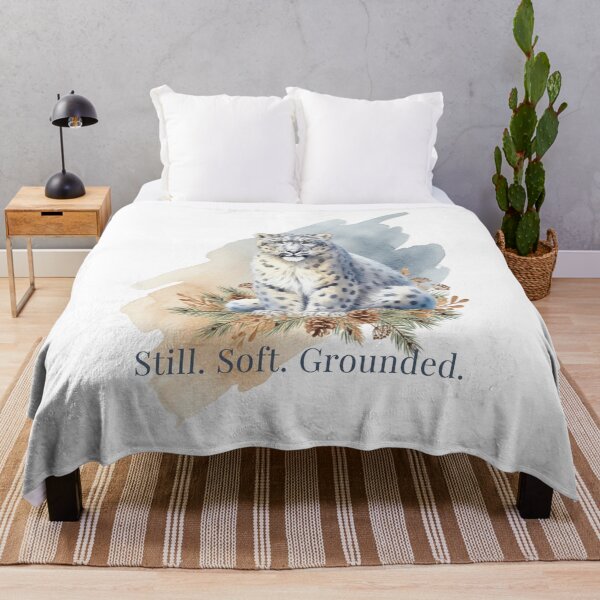 Item preview, Watercolor Snow Leopard With Pine and Grounded Quote designed and sold by Furr-n-Purr.