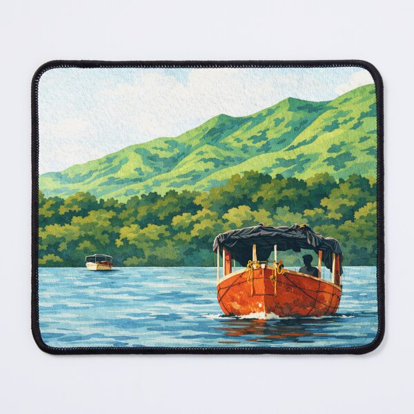 Item preview, Gouache Boat on Koyna Backwaters – Storybook Painting of Satara Lake and Hills, Maharashtra designed and sold by freezed-frames.