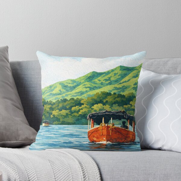 Item preview, Gouache Boat on Koyna Backwaters – Storybook Painting of Satara Lake and Hills, Maharashtra designed and sold by freezed-frames.