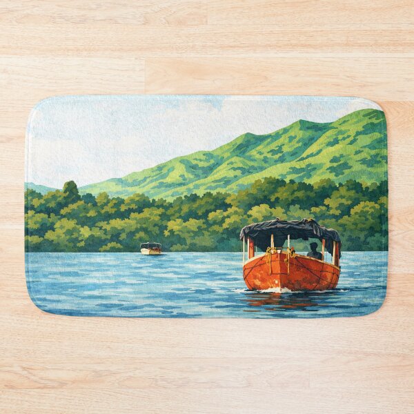 Item preview, Gouache Boat on Koyna Backwaters – Storybook Painting of Satara Lake and Hills, Maharashtra designed and sold by freezed-frames.