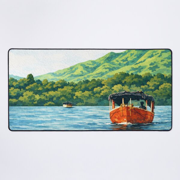 Item preview, Gouache Boat on Koyna Backwaters – Storybook Painting of Satara Lake and Hills, Maharashtra designed and sold by freezed-frames.