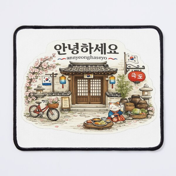 Item preview, Annyeonghaseyo – Cozy Korea Street & Lucky Cat Art designed and sold by StrayaDesign.