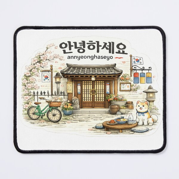 Item preview, Annyeonghaseyo – Cozy Korean Hanok Street Shiba Inu Illustration designed and sold by StrayaDesign.