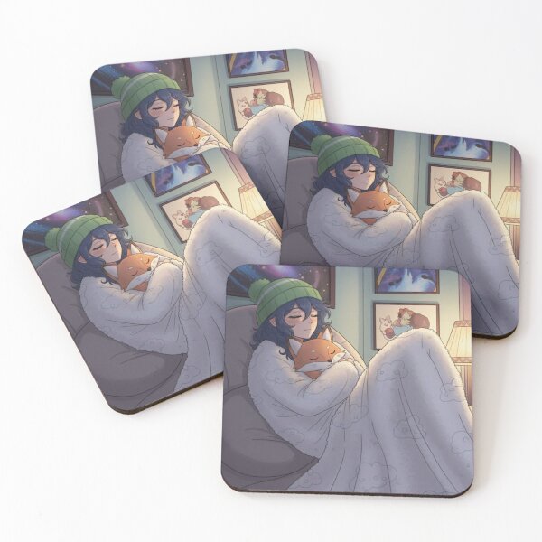 Item preview, Cozy Night Anime Girl Sleeping With Fox Art designed and sold by AbstractAuraArt.