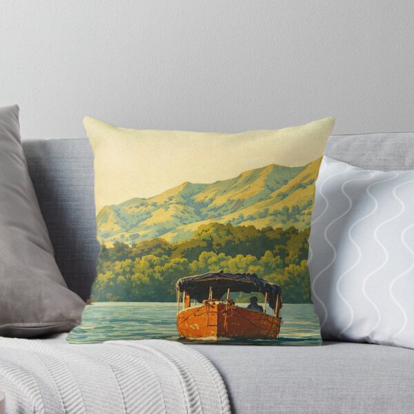 Item preview, Vintage Travel Poster Orange Boat on Koyna Backwaters – Satara Lake and Hills, Maharashtra India designed and sold by freezed-frames.