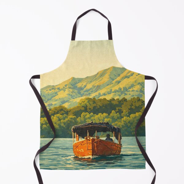 Item preview, Vintage Travel Poster Orange Boat on Koyna Backwaters – Satara Lake and Hills, Maharashtra India designed and sold by freezed-frames.