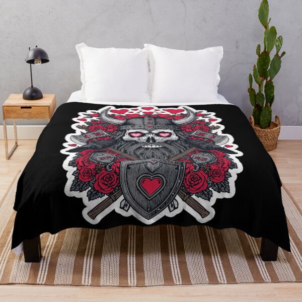 Item preview, Viking in Love Skull with Hearts and Roses designed and sold by Bone & Blade.