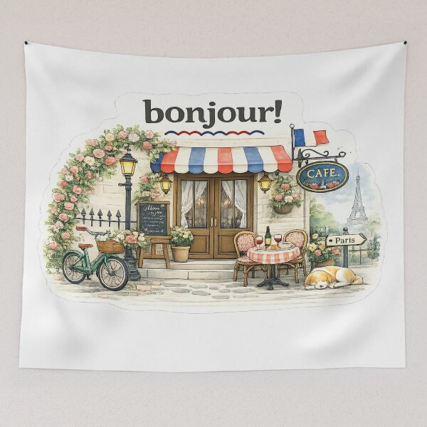 Item preview, Bonjour Paris Café – Cozy French Watercolor Illustration designed and sold by StrayaDesign.