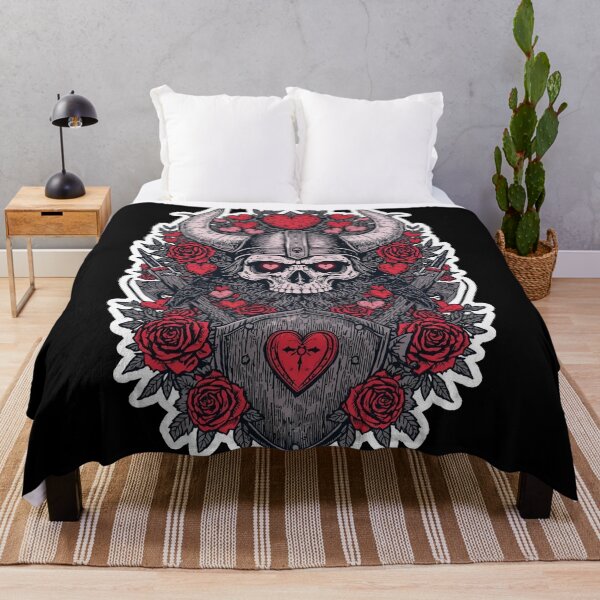 Item preview, Viking in Love Skull with Hearts and Roses designed and sold by Bone & Blade.