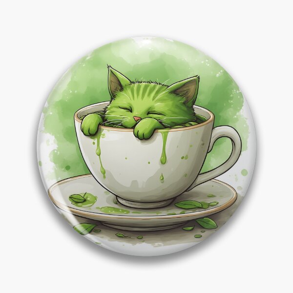 Item preview, Cute Matcha Cat in Tea Cup Kawaii Illustration designed and sold by Karolina’s Cozy Creations.