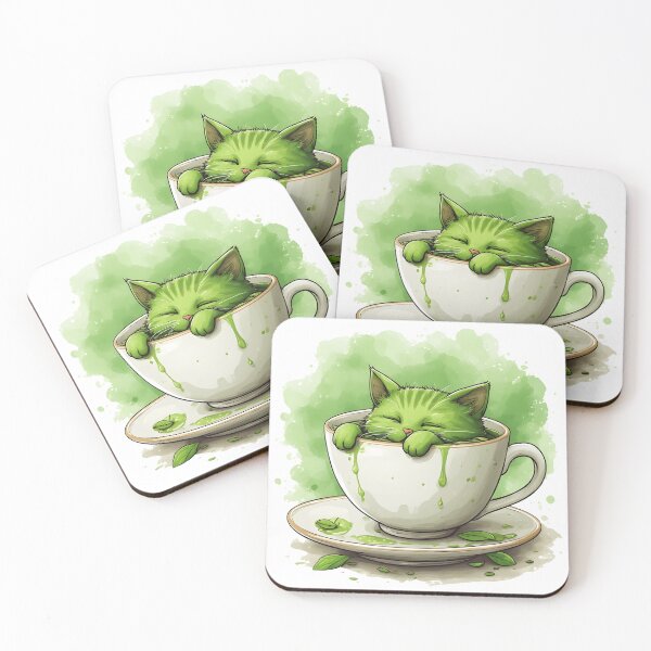 Item preview, Cute Matcha Cat in Tea Cup Kawaii Illustration designed and sold by Karolina’s Cozy Creations.