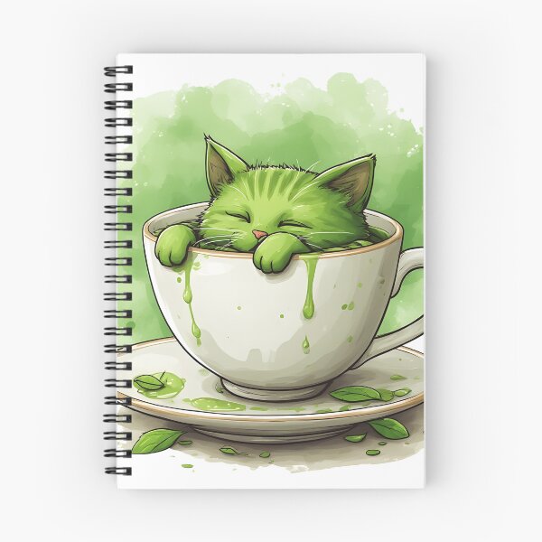 Item preview, Cute Matcha Cat in Tea Cup Kawaii Illustration designed and sold by Karolina’s Cozy Creations.