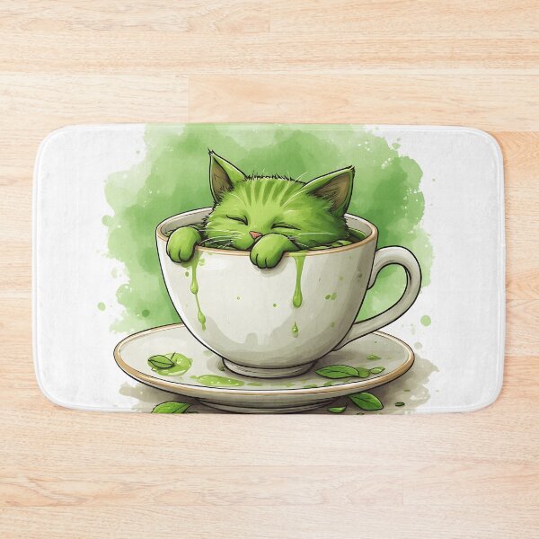 Item preview, Cute Matcha Cat in Tea Cup Kawaii Illustration designed and sold by Karolina’s Cozy Creations.