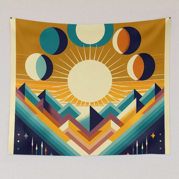 Item preview, Geometric Sun and Moon Phases Over Mountains designed and sold by InkSmithery.