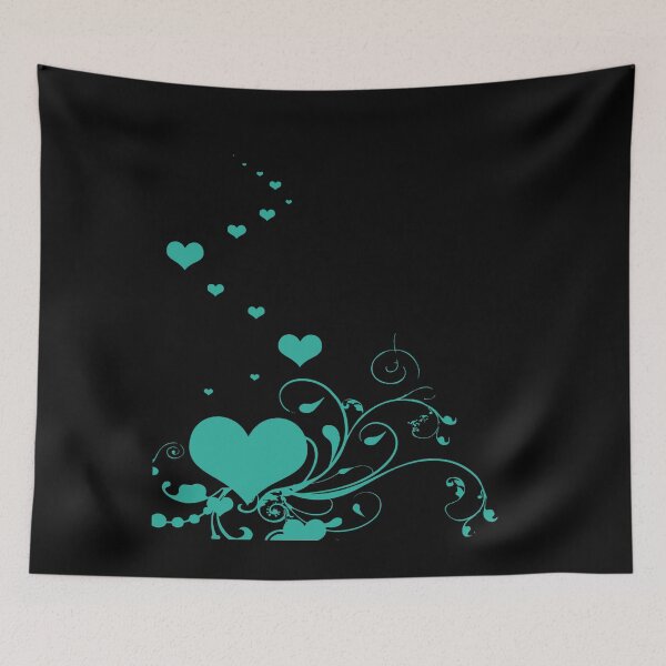 Item preview, Hearts And Elegant Curling Flourishes Minimal Illustration Teal designed and sold by taiche.