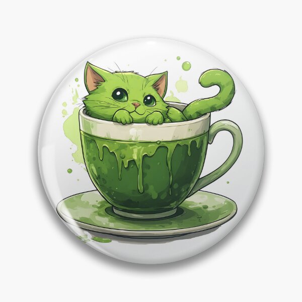 Item preview, Cute Matcha Cat in Green Tea Cup Kawaii Illustration designed and sold by Karolina’s Cozy Creations.