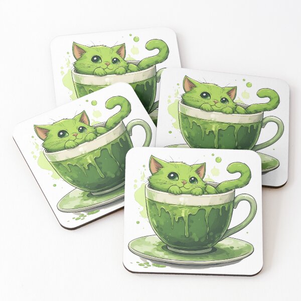 Item preview, Cute Matcha Cat in Green Tea Cup Kawaii Illustration designed and sold by Karolina’s Cozy Creations.