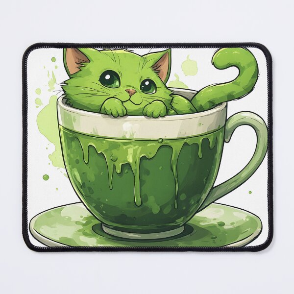Item preview, Cute Matcha Cat in Green Tea Cup Kawaii Illustration designed and sold by Karolina’s Cozy Creations.