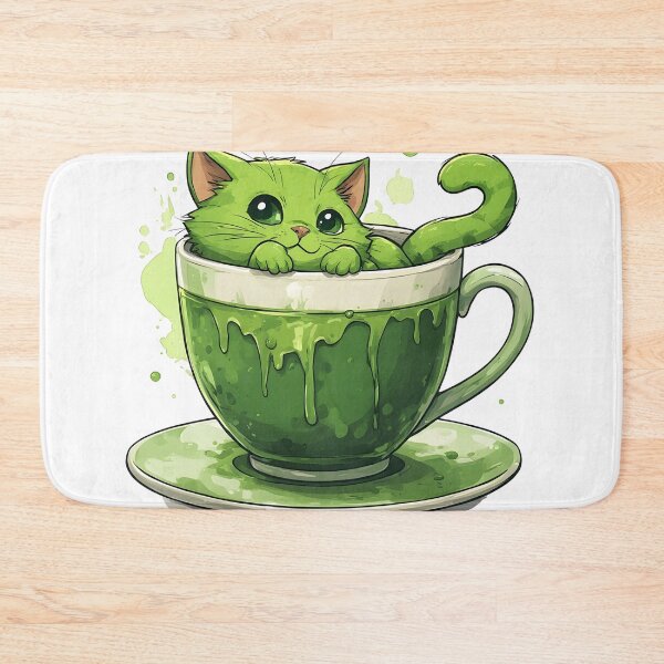 Item preview, Cute Matcha Cat in Green Tea Cup Kawaii Illustration designed and sold by Karolina’s Cozy Creations.