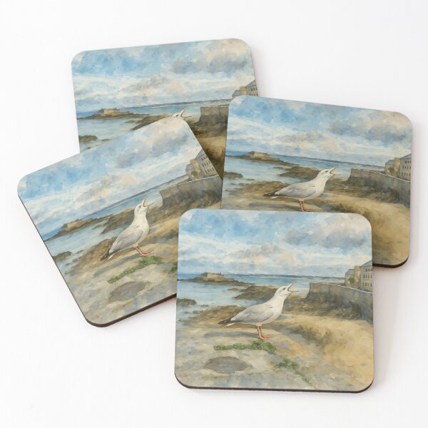 Item preview, Brittany Seagull with Coastal Village – Fine Art Photography designed and sold by M.ALK.Watercolor.