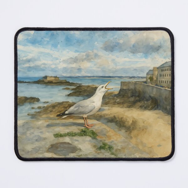 Item preview, Brittany Seagull with Coastal Village – Fine Art Photography designed and sold by M.ALK.Watercolor.