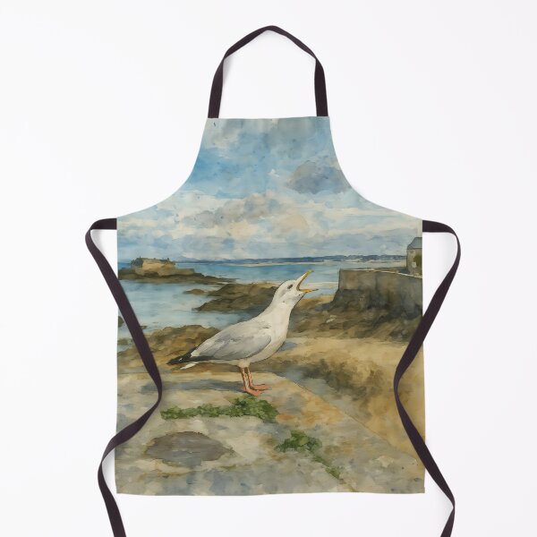 Item preview, Brittany Seagull with Coastal Village – Fine Art Photography designed and sold by M.ALK.Watercolor.