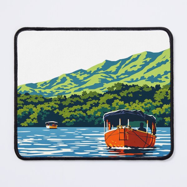 Item preview, Flat Vector Orange Boat on Koyna Backwaters – Minimalist Lake Hills Illustration Satara Maharashtra designed and sold by freezed-frames.