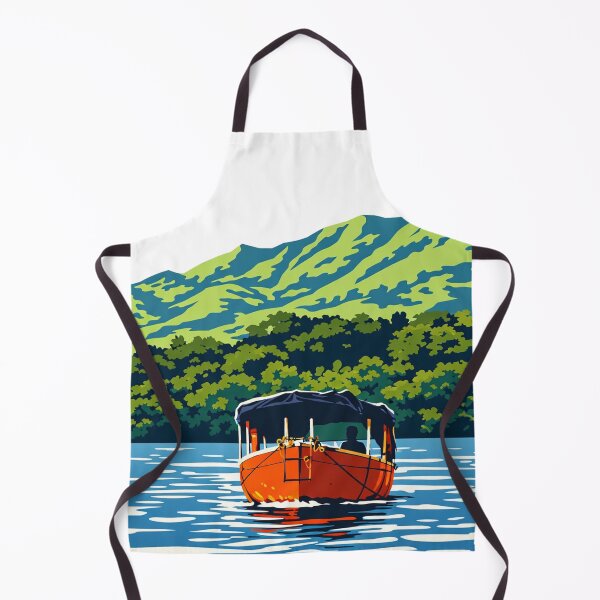 Item preview, Flat Vector Orange Boat on Koyna Backwaters – Minimalist Lake Hills Illustration Satara Maharashtra designed and sold by freezed-frames.