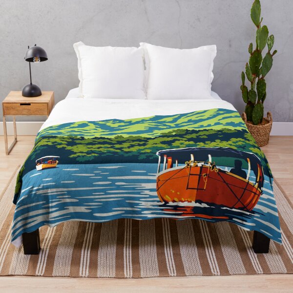 Item preview, Flat Vector Orange Boat on Koyna Backwaters – Minimalist Lake Hills Illustration Satara Maharashtra designed and sold by freezed-frames.