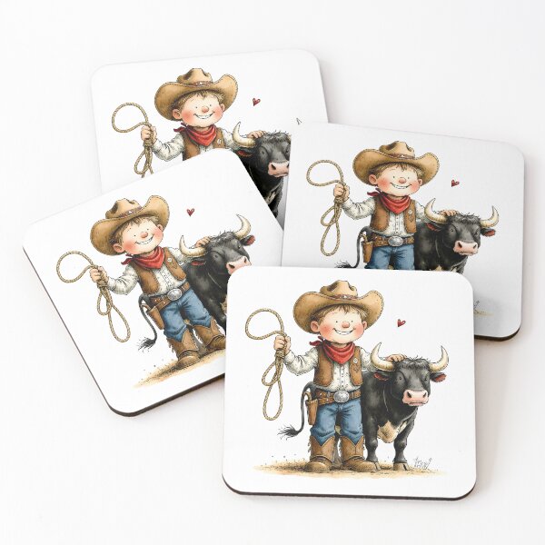 Item preview, Cute Little Cowboy Kid with His Friendly Bull designed and sold by MaciejRudzinsky.